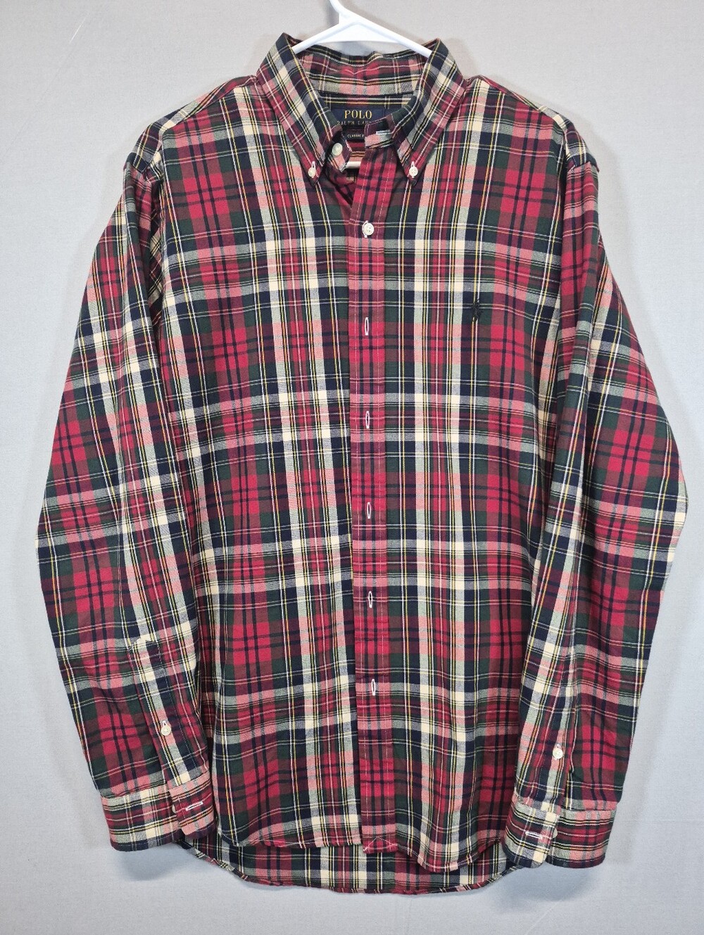 Polo Ralph Lauren Men’s Size Large Classic Fit Red Green Tartan Plaid Long Sleev